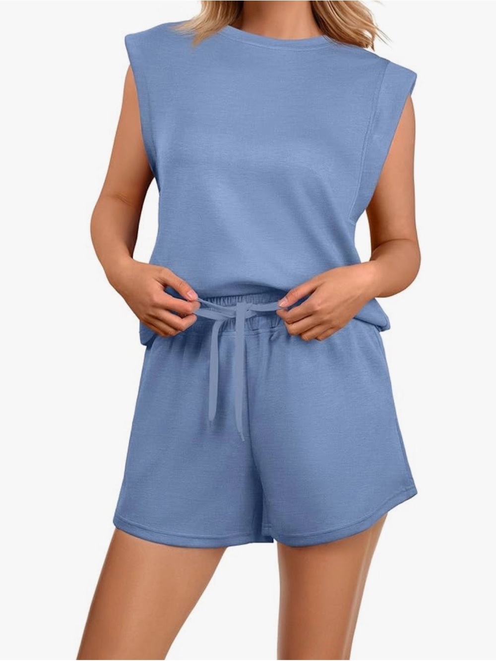 Sleeveless Blue Top & Short Set - Women Casual Wear